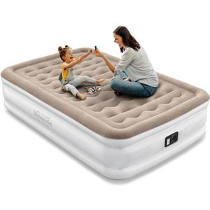 Air Mattress Full with Built in Pump, Blow Up Mattress Full, Upgraded Inflatable Mattress for Camping Guest Home, Comfort and Portable, Air Bed, colchon inflable (Light Brown)
