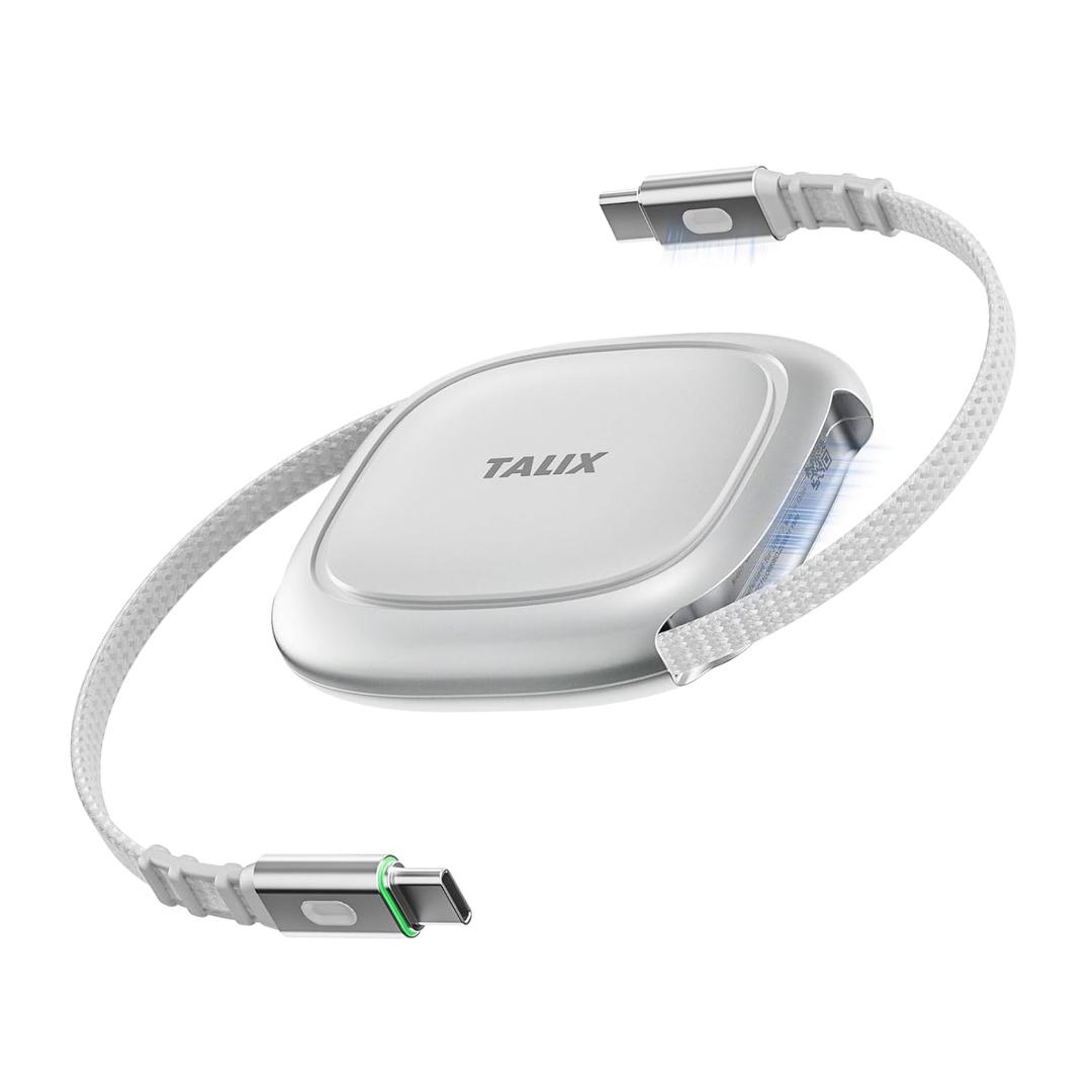 TALIX 240W Retractable USB C Cable, PD 3.2 Fast Charging USB C to USB C Cable, E-Marker Chip, 480Mbps Data Transfer, Anti-Tangle Retractable Cord for Travel, iPhone 17, MacBook, Samsung S25, 3.94FT