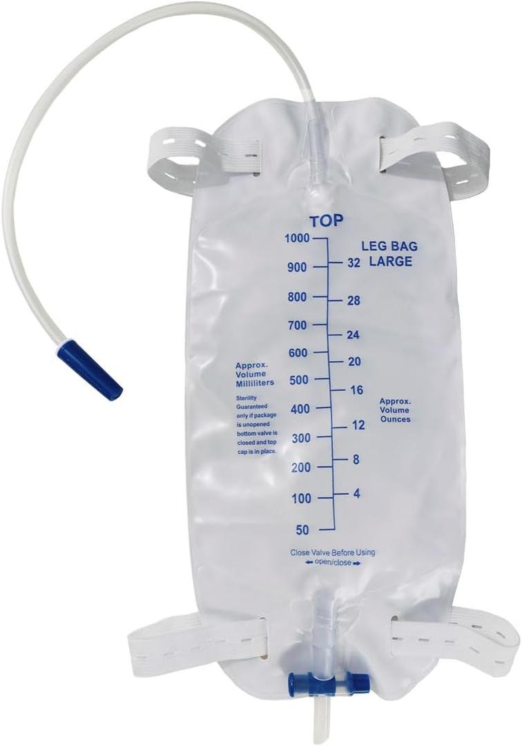 10 Pack Catheter Bags Leg Bag Urinary Drainage Bag with Cloth Straps Anti-Reflux Valve 32 Oz with 16 Tubing