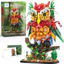 Sillbird Owl Flower Building Sets for Adults Women Men Mom Her, Valentines Creative Gifts Artificial Floral Animals for Home Office Decorations for Table Desk - Creative Botanical Collection Model (3-red)