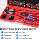 iCrimp Battery Cable Lug Crimping Tool Kit for 8-1/0 AWG,Cutter & Stripper | battery Terminal Crimper- 63pcs Copper Lugs & 25pcs Heat Shrink Tubes, Variable