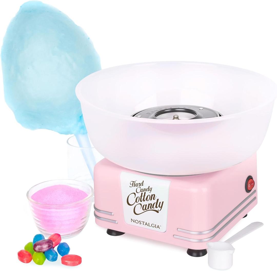 Nostalgia Countertop Cotton Candy Machine Use Normal or Sugar-Free Candy or Flossing Sugar Includes 2 Reusable Cones and Measuring Scoop Pink
