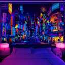 Bzhilja Blacklight Japanese Anime Tapestry, UV Reactive Punk Cityscape Wall Tapestry, Japanese Tokyo Billboards District City 80S Art Wall Hangings for Living Room Bedroom Dorm (90L" x 70W")