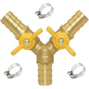 Brass 3-way Y-shaped Shut-off Ball Valve with 2-switch Hose Barb Include 3 Stainless Steel Clamps Hose Pipe Barb Fitting for Water/Oil/Gas