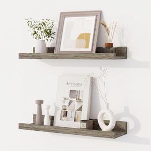 Dreamland Picture Ledge Shelf for Wall, Floating Shelves Set of 2,18 inch Long Floating Shelves with Lip for Living Room,Bedroom,Bathroom,Kitchen,Grey