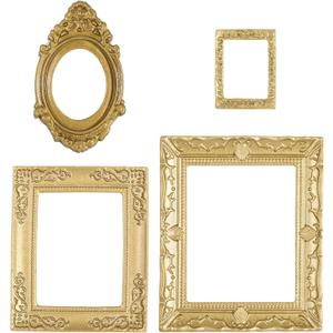 4 PCS Mini Gold Picture Frames, Mini Picture Frames, Oval Rectangle Small Vintage Frame, Antique Resin Photo Frame Set for Home Decor, Jewelry Display, Wedding, Christmas, Table Top, DIY Crafts