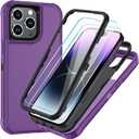 SunStory Compatible with iPhone 14 Pro Case with HD Screen Protector, 3-Layer Heavy Duty Full-Body Cover,3 in 1 Hybrid Protective Case for iPhone 14 Pro 6.1", Purple