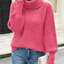 Libsorge Womens Oversized Turtleneck Sweaters Spring 2026 Lightweight Thin Ribbed Knit Button Cropped Pullover Top (Pink, L)
