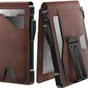 Typecase Tactical Wallet for Men Card Holder: Pop Up Card Case, Genuine Leather, Smart, RFID Blocking, Slim, Minimalist, Thin, Front Pocket - 9-13 Card Capacitiy, ID Window, Money Clip (Brown)