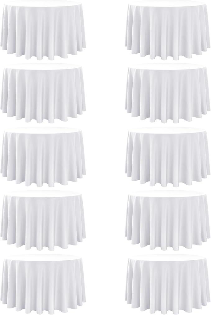Dailyset 10Pack White Round Tablecloths, 108 Inches, StainResistant Polyester for 45 Ft Round Tables  Washable Table Covers for Weddings, Banquets, Birthday Parties, Events