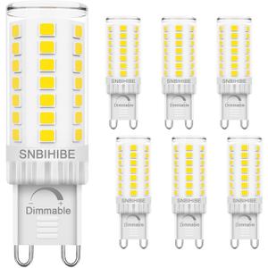 G9 LED Bulb Dimmable, 40 Watt T4 G9 Halogen Equivalent, No-Flicker, Daylight White 6000K, Ceramic Bi Pin Base, Chandelier Lighting, 120V 4W 450LM, 6-Pack