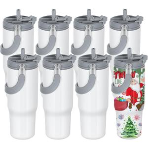 8 Pack 30oz Sublimation Tumbler with Handle, Sublimation Flip Straw Tumbler with Portable 2-in-1 Lid, Stainless Steel Insulated Water Bottle, Leak Proof Travel Coffee Mug Cup for Home, Outdoor or Car