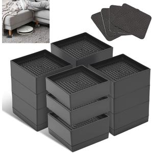 Bed Risers Furniture Risers, Heavy Duty Adjustable Blocks Lift 1.9-4.5 Inches, for Couches, Desks, Chairs, Refrigerator, Washing Machine - Support up to 4000 lbs (Rectangle, Black 4 Pack)