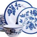 Melamine Dinnerware Set 12-Piece for 4 Dish Set Plates Bowls Unbreakable Dishware for Indoor Outdoor Use Lightweight Durable for Camping Picnics Parties Dark blue