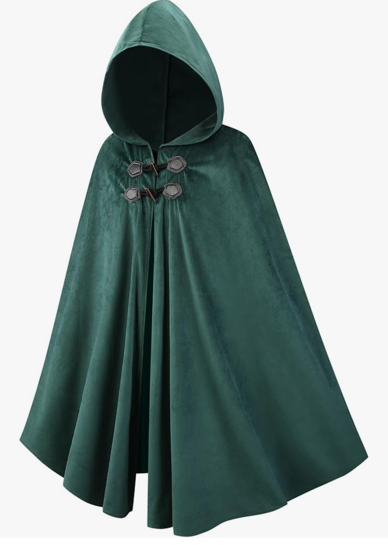 Qtdstz Medieval Hooded Cape, Renaissance Cloak Costume, Dark Green Halloween Cosplay Outfit Size L