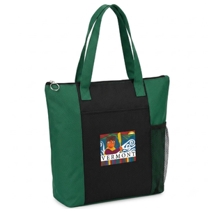 Zippered Tote Bag, Fun Colors and Unique Designs, Mesh Side Pocket, Double Carrying Straps (Green)