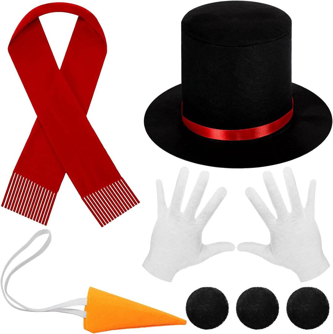 SATINIOR Snowman Costume Kit Christmas Winter Frosty Snowman Costume with Hat Carrot Nose Scarf Gloves Pom Pom Balls