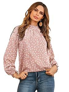 LYANER Women's Frill Mock Neck Flounce Long Sleeve Solid Blouse Office Shirt Top , S
