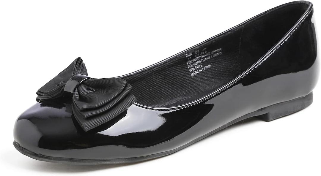 Feversole Women's Round Toe Cute Bow Trim Ballet Flats (7.5)