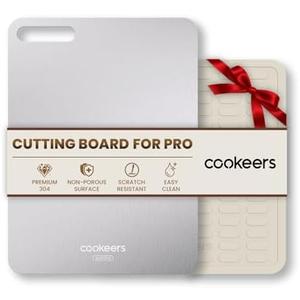 COOKEERS Stainless Steel Cutting Board for Kitchen - Non Toxic Metal Chopping Board Odor-resistant Food Grade Kitchen Cutting Boards 13.5"L x 10"W Dishwasher Safe
