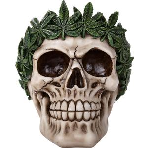 Pacific Giftware Novelty Cannabis Leaves Marijuana Weed Pot Head Skull Figurine Halloween Decor Collectible 5.25 Inches Tall