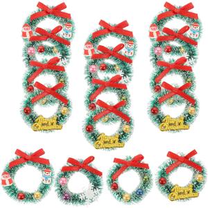20pcs Mini Christmas Wreath: 1.57X1.57X0.51in Miniature Xmas Tree Frost Sisal Hanging Artificial Ornaments for Dollhouse Embellishments Decoration Winter