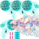 4 Pack Wedding Bubble Guns 32 Holes with Light, Bottles Solution, Romantic Bubble Maker for Outdoor Ceremony, Wedding Party Favors, Photo Props, Reception Entertainment (Green)