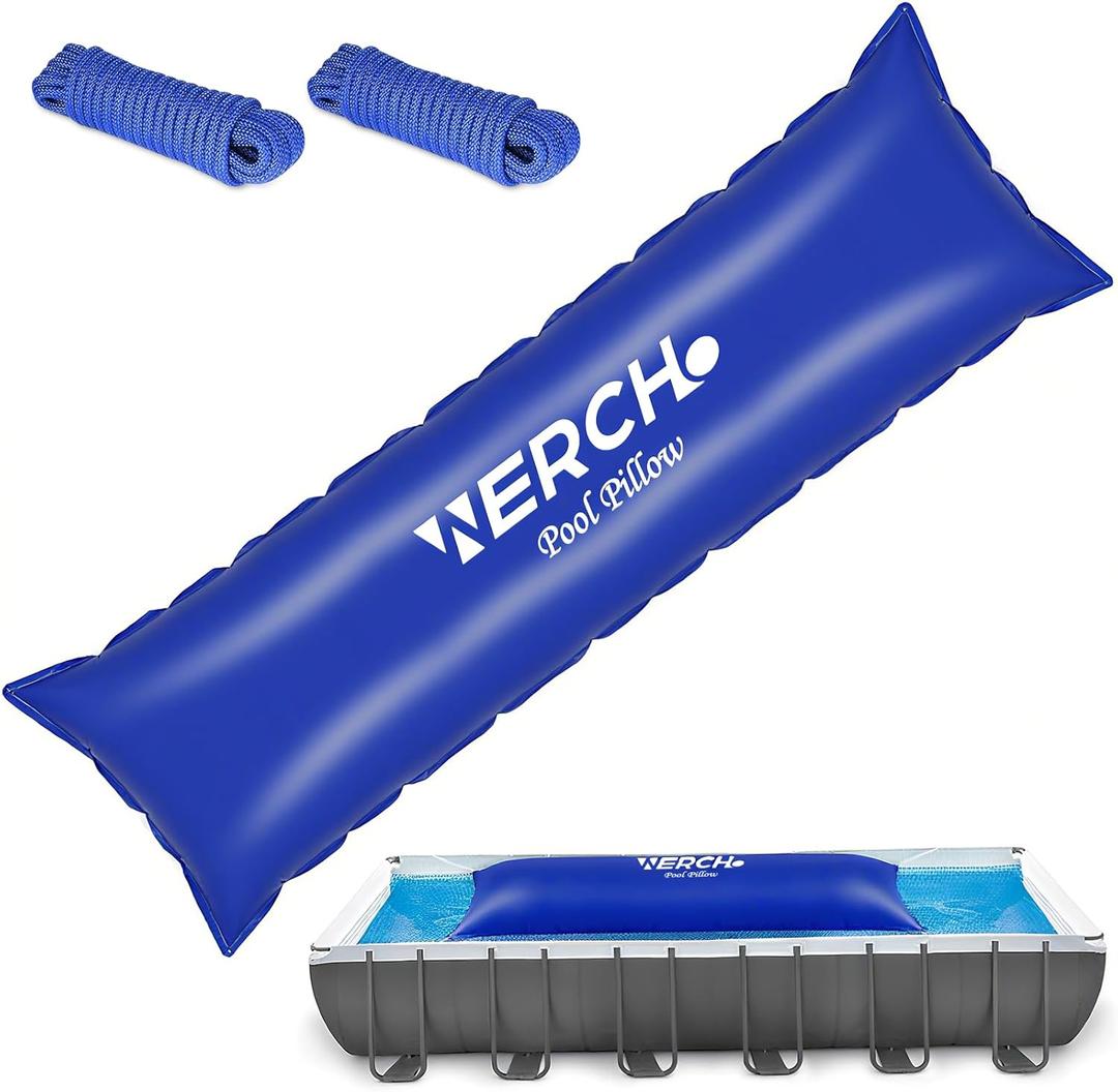 4 x 15 FT Pool Pillow for Above Ground Pool, 0.5mm Ultra Thick PVC Cold-Resistant Large Pool Cover Air Pillow with 32 Ft Rope Pool Pillow for Winterizing & Above Ground Pools