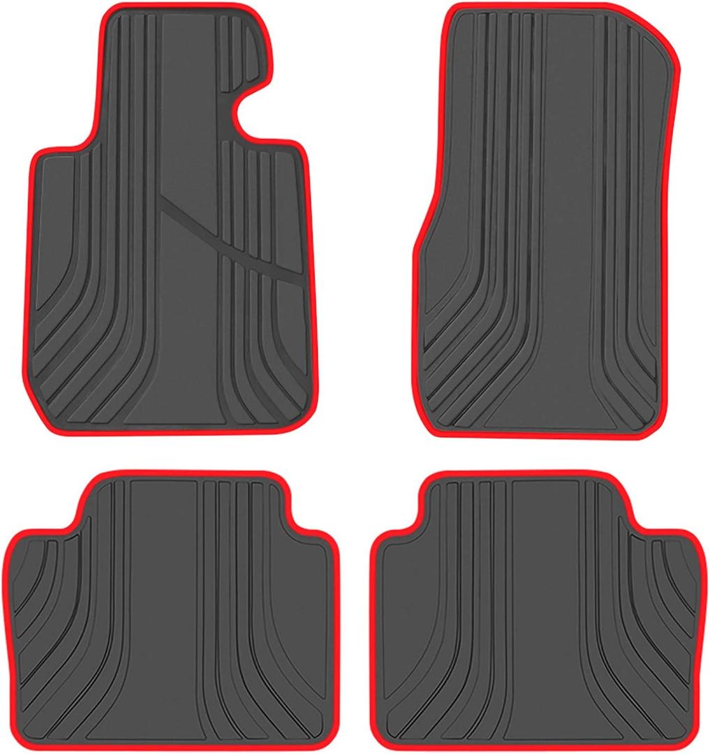Car Floor Mat for BMW 3/4 Series Custom Fit F30 F31 F32 F33 F36 320i 328i 335i 2012 2013 2014 2015 2016 2017 2018 Black and Red Rubber Auto Floor Liners Set All Weather Heavy Duty Odorless