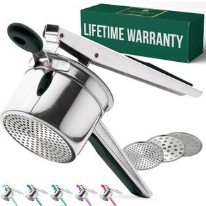 Bellemain 15 oz Large Potato Ricer | Heavy-Duty Stainless Steel Potato Ricer & Masher | Perfect for Mashed Potatoes | Kitchen Tool with 3 Interchangeable Discs (Black)