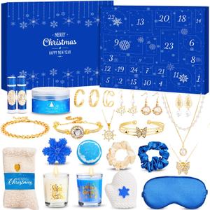 Self Care Advent Calendar 2025 for Teen Girls Adult Women, 24 Day Gold Jewelry Advent Calendar and Relaxing Spa Gifts Christmas Countdown Gifts for Wife Girlfriends Daughter