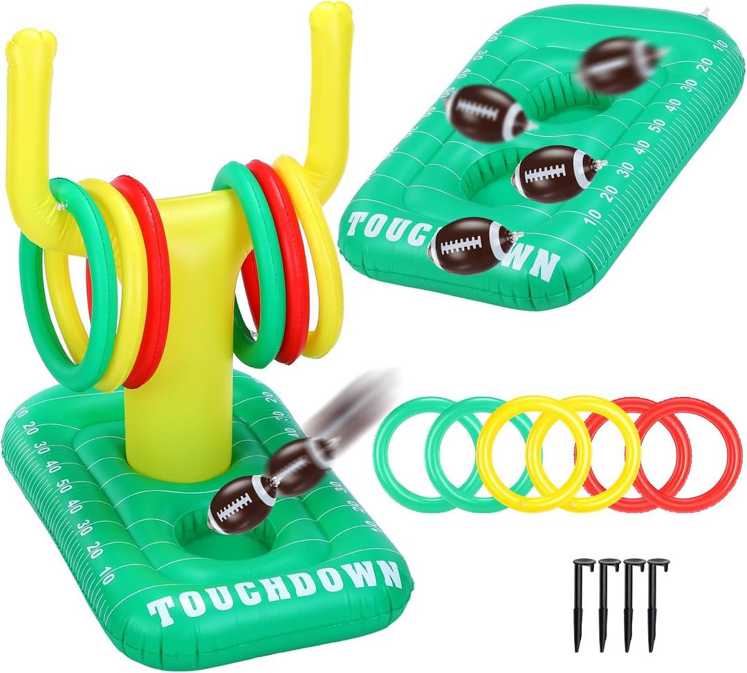 Civaner Inflatable Football Pool Float Game, 2-in-1 Football Pool Cornhole and Goal Post Toss Set, Floating Swimming Toy with Bean Bags and Rings for Adults Family Beach Yard Party Games