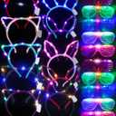 Honoson 20 Pcs Glow in The Dark Party Supplies, 10 Pcs 5 Colors Light up Glasses 5 Pcs LED Cat Ear Headband 5 Pcs Rabbit Ear Headband for Adults Mardi Gras Neon Party Decoration