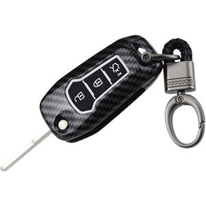 2-Layers Hybrid Combo Carbon Key Fob Cover for Ford F150 F250 F350 F450 F550 Explorer Ranger Escape (Black,with Black Keychain)