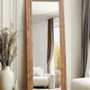 Full Length Mirror 65"x22" with Stand Solid Wood Frame Floor Large Mirror for Living Room, Bedroom Hanging Standing or Leaning Wall-Mounted, Light Brown