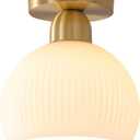 KCO Lighting Milk Glass Flush Mount Ceiling Light Fixture Small Brass Flush Mount Light Modern Gold Globe Semi Flush Mount Ceiling Light White Entryway Light Fixture