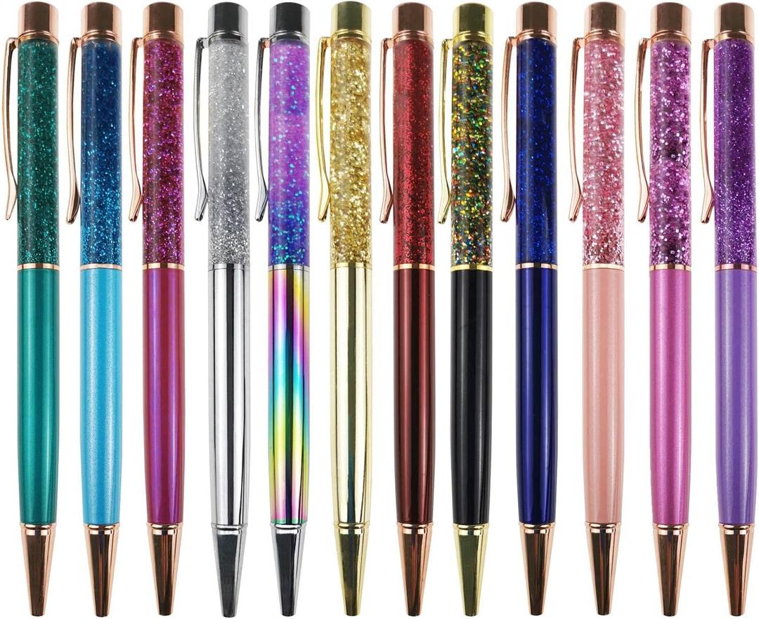 Fancy Metal Ballpoint Pens Floating Glitter Dynamic Liquid Sand Pen for Office Supplies, Black Ink, 10 Count(Mixed Color)