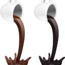 Floating Coffee Cup Sculpture, 2 Pieces 8.7 in Magic Pouring Spilling Splash Coffee Mugs, Funny Resin Coffee Mug Decorations for Cafe or Kitchen (Brown, Black)