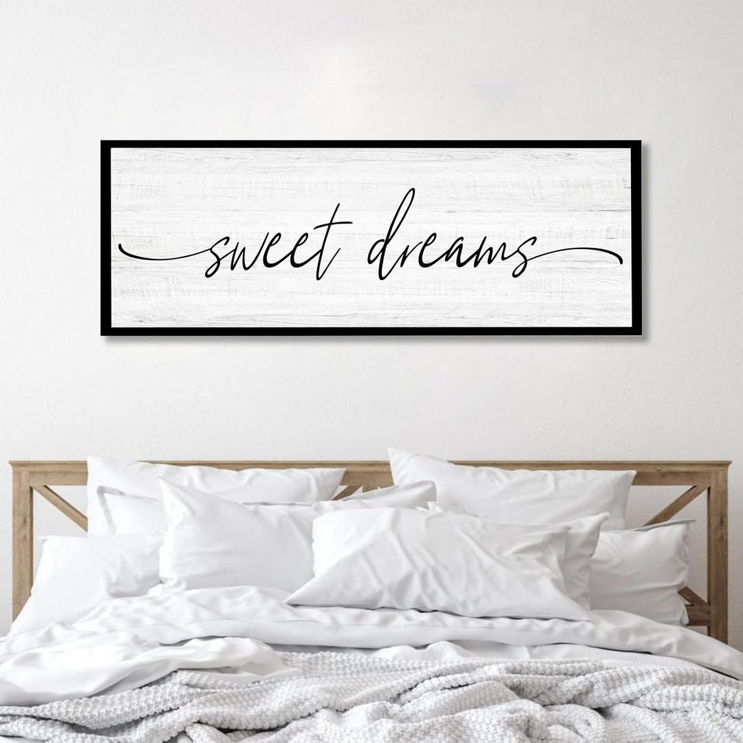 Sweet Dreams Wall Decor Above Bed Large 41''15'' Farmhouse Wall Decor for Bedroom Guest Room Decor Framed Wood Wall Art Rustic Master Bedroom Wall Decoration 01 (black frame)