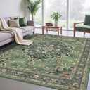 Rugs for Living Room, Lightweight Low Pile Area Rug with Non-Slip Backing Soft Carpet for Bedroom Dining Room Home Office Machine Washable Stain-Resistant Vintage (Forest Green, 8'  10')