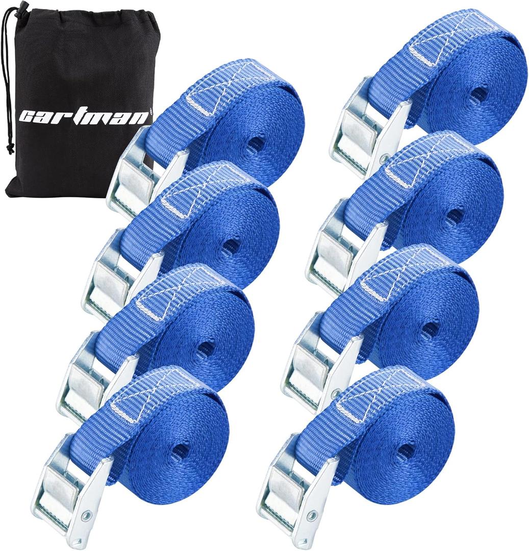 Cartman 1" x 12' Lashing Straps Cargo Tie-Down Strap Up to 600lbs, 8pk in Carry Bag, Blue
