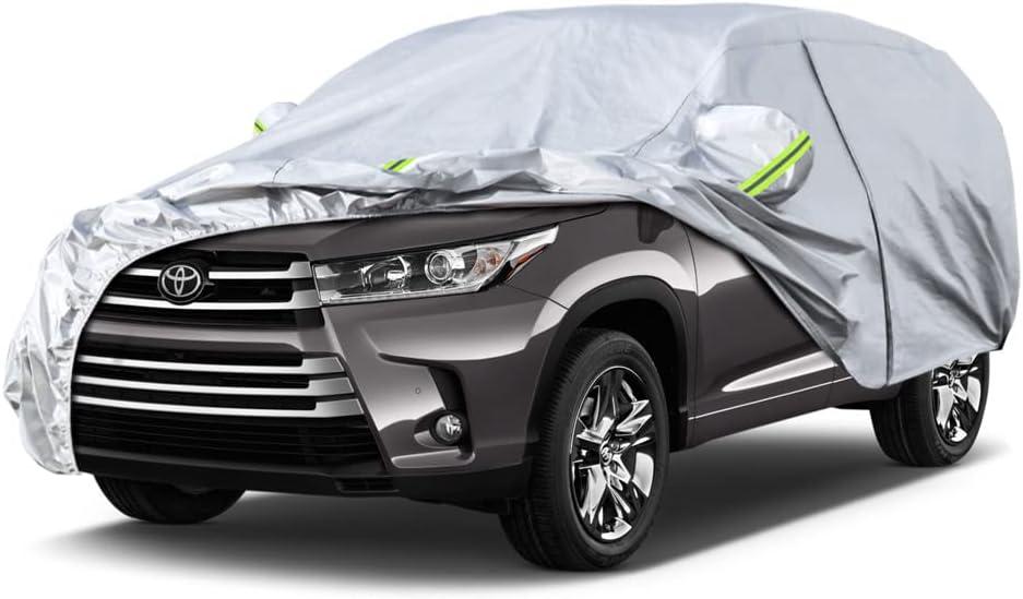 Koukou SUV Car Cover Custom Fit Toyota Highlander from 2007 to 2025,Waterproof Car Cover All Weather for Automobiles Outdoor Indoor with Zipper Door, Sun Rain Dust Snow Protection. (Silver)