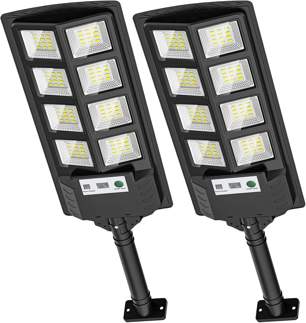 Solar Lights Outdoor Waterproof 6500K 12000LM LED Solar Street Lights, Wide Angle Solar Flood Lights with Motion Sensor and Romote Control for Outside Yard Parking lot etc (2 Pack)