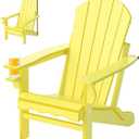 Folding Adirondack Chairs with Wood Texture, HDPE Adiorndack Outdoor Chairs - Adirondack Patio Chairs with Cup Holder-Lemon Yellow