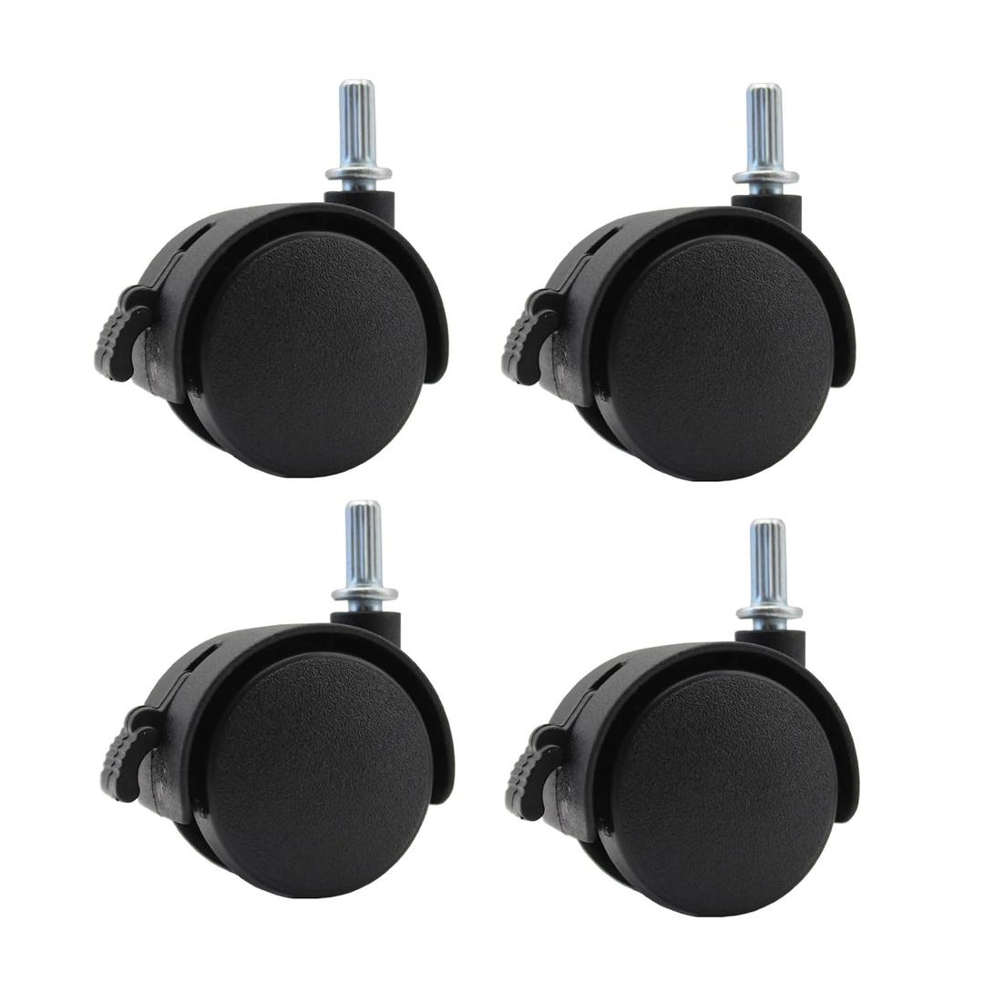 Swivel Caster Wheels 4 Pack 1.5 Inch Locking Casters with 6.25mm Diameter Straight-line Stem, Wheel Replacement for Plastic Furniture Drawer Carts, Boxes, Cabinets, Shelves with Reserved Holes