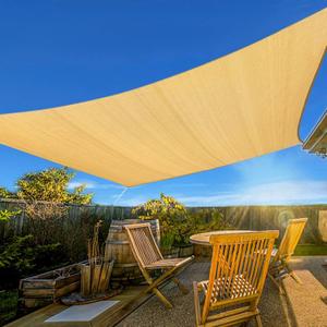 Artpuch Sun Shade Sail, 16'X16'X16' Sand Triangle Curved Edged Commercial Grade 185GSM Permeable Outdoor Shade Cloth for Deck, Backyard, Patio