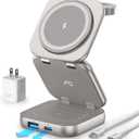 5-in-1 Wireless Charger for MagSafe, AC ISLAND Portable Travel Charging Station, 15W Max Fast Foldable Magnetic Stand, Evolved for iPhone 17/16/15/14/13 Series, Apple Watch, AirPods (with 35W Adapter) (Titanium)