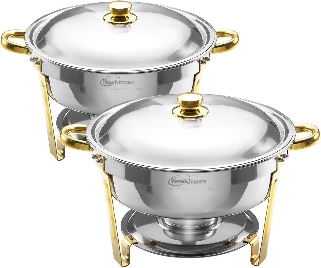 Chafing Dishes for Buffet 2 Pack, 6QT Round Chafing Dishes for Buffet [Elegant Gold and Silver Colors] Stainless Steel Chafing Dish Buffet Set for Any Party