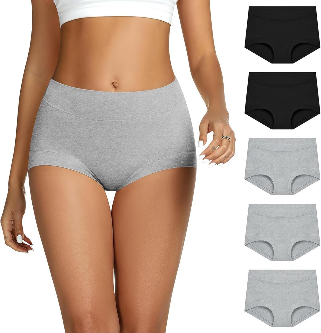 THANTH Boy Shorts Underwear for Women High Waisted Cotton Panties Full Coverage Boxer Briefs Underwear for Women 5 Pack (Medium, 3grey+2black)
