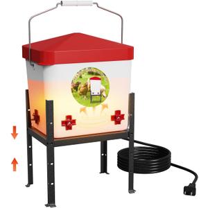 Nexum 2 Gallon Heated Chicken Waterer, Thermostatically Controlled Anti-Freeze Poultry Drinker with 4 Nipples & Adjustable Stand for Winter Coop Accessories (Red,7L)